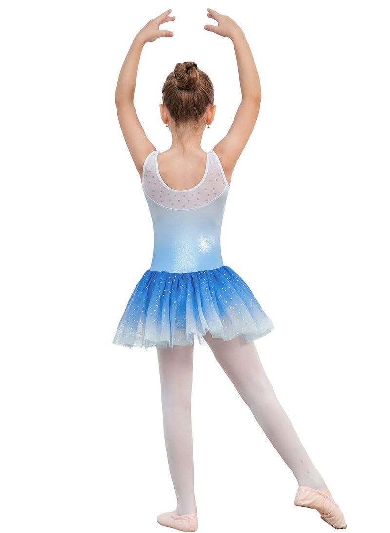 EQSJIU Dance Leotards For Girls With Tutu Ballet Skirts Dresses Gymnastics 3t 4t Blue Snowflake Diamond Gradient Colors White 3-4t Cute Princess Dress - Image 3